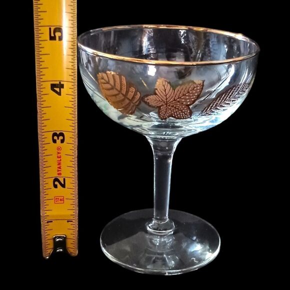 4 Libbey Gold Maple Leaf Champagne Glasses Cordial Wine Martini MAD MEN MCM - Picture 3 of 16
